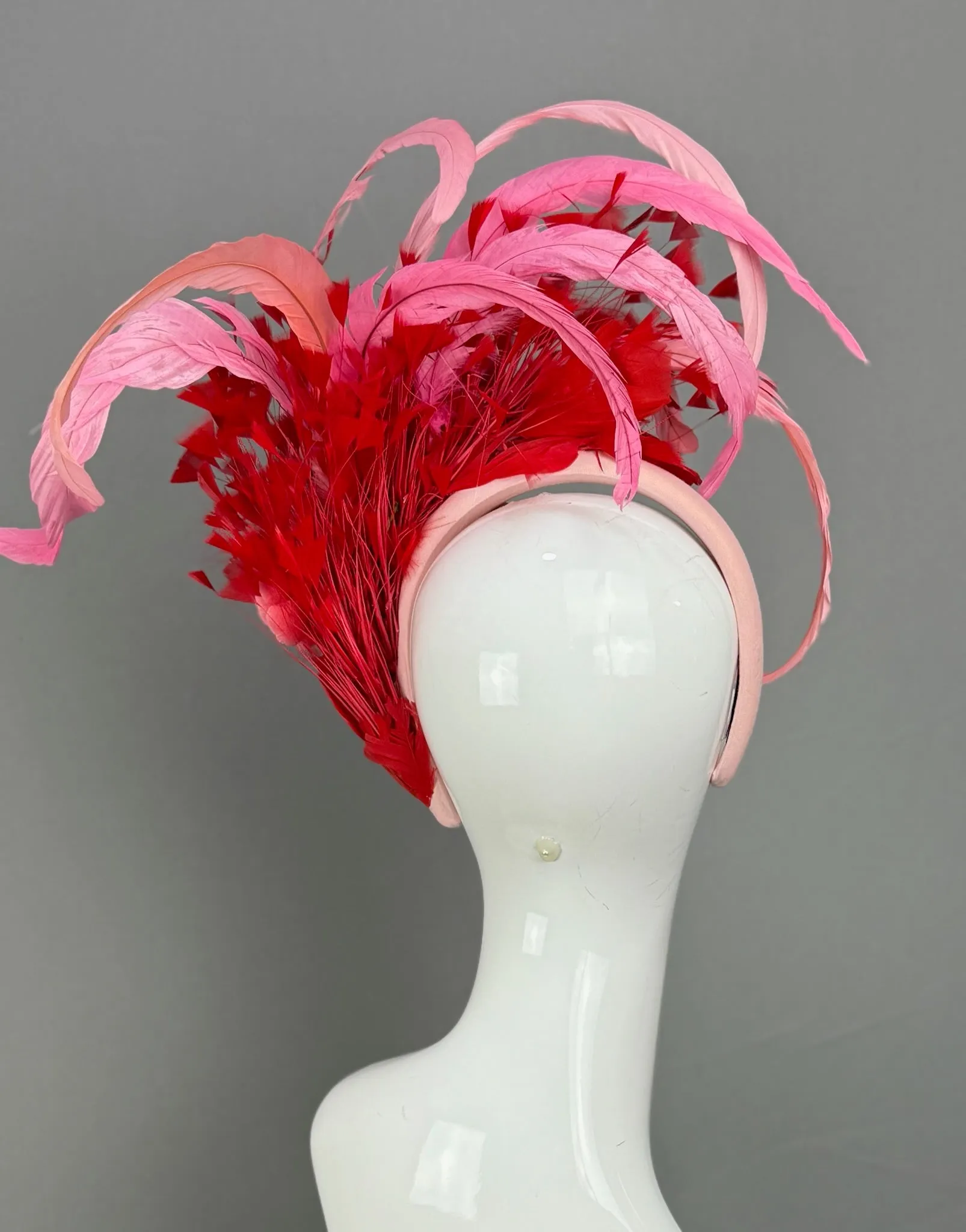 Pink and Red Kentucky Derby fascinator, Derby Hat Alternative (GOLD LINE)