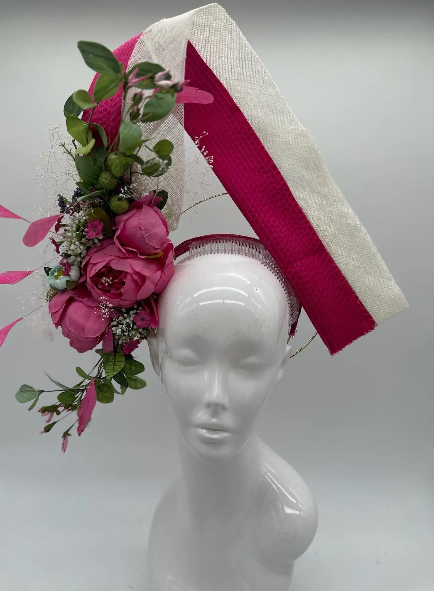 Pink, Green and Cream Derby Fascinator, Kentucky Derby Hat Alternative, Kentucky derby hat (PLATINUM LINE)