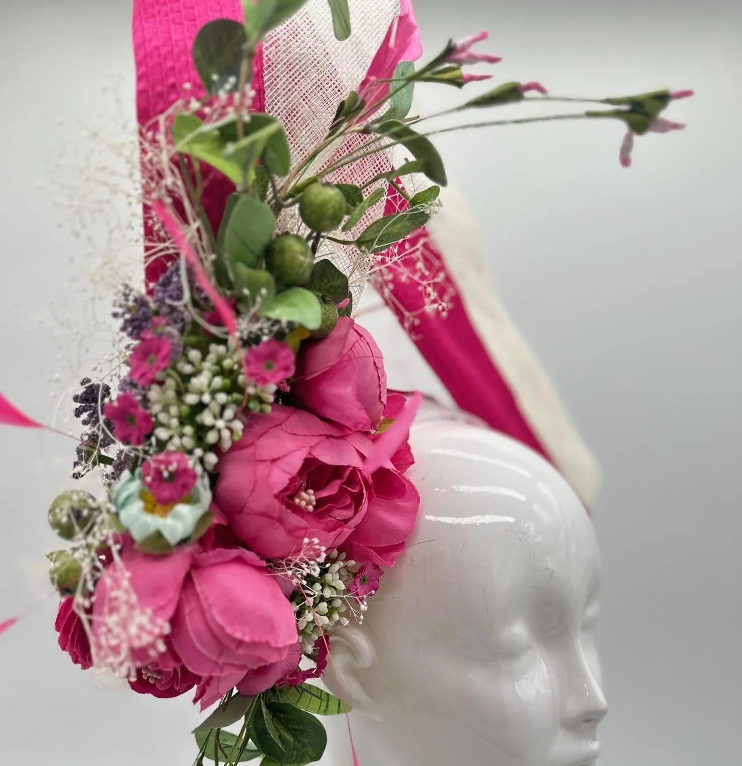 Pink, Green and Cream Derby Fascinator, Kentucky Derby Hat Alternative, Kentucky derby hat (PLATINUM LINE)