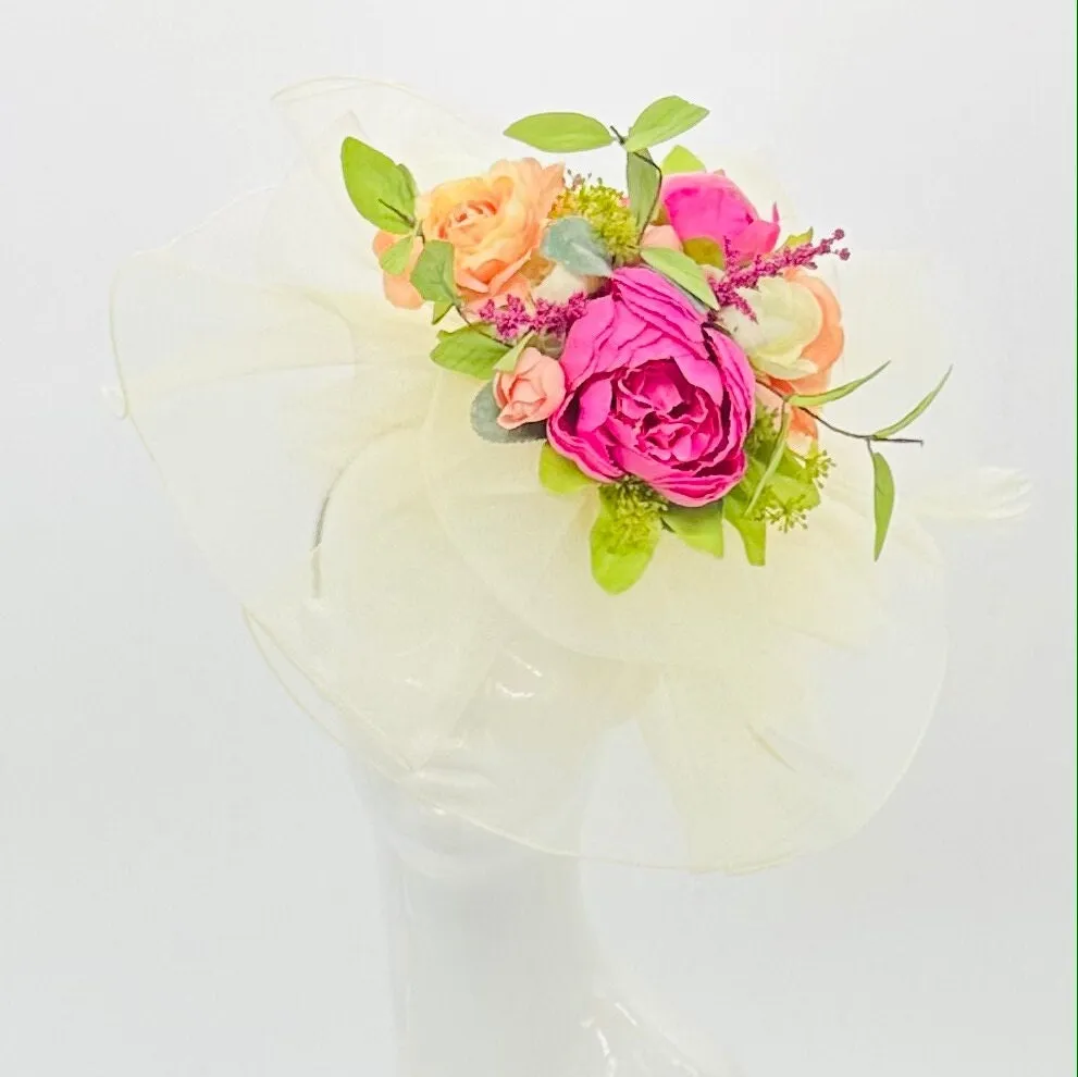 Pink, green, and cream Kentucky Derby fascinator, Derby Hat Alternative, (GOLD LINE)