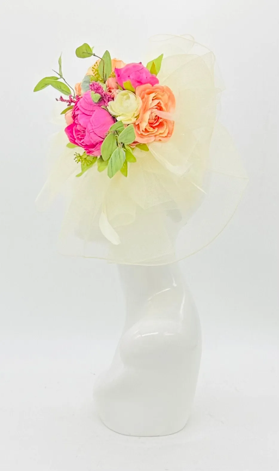 Pink, green, and cream Kentucky Derby fascinator, Derby Hat Alternative, (GOLD LINE)