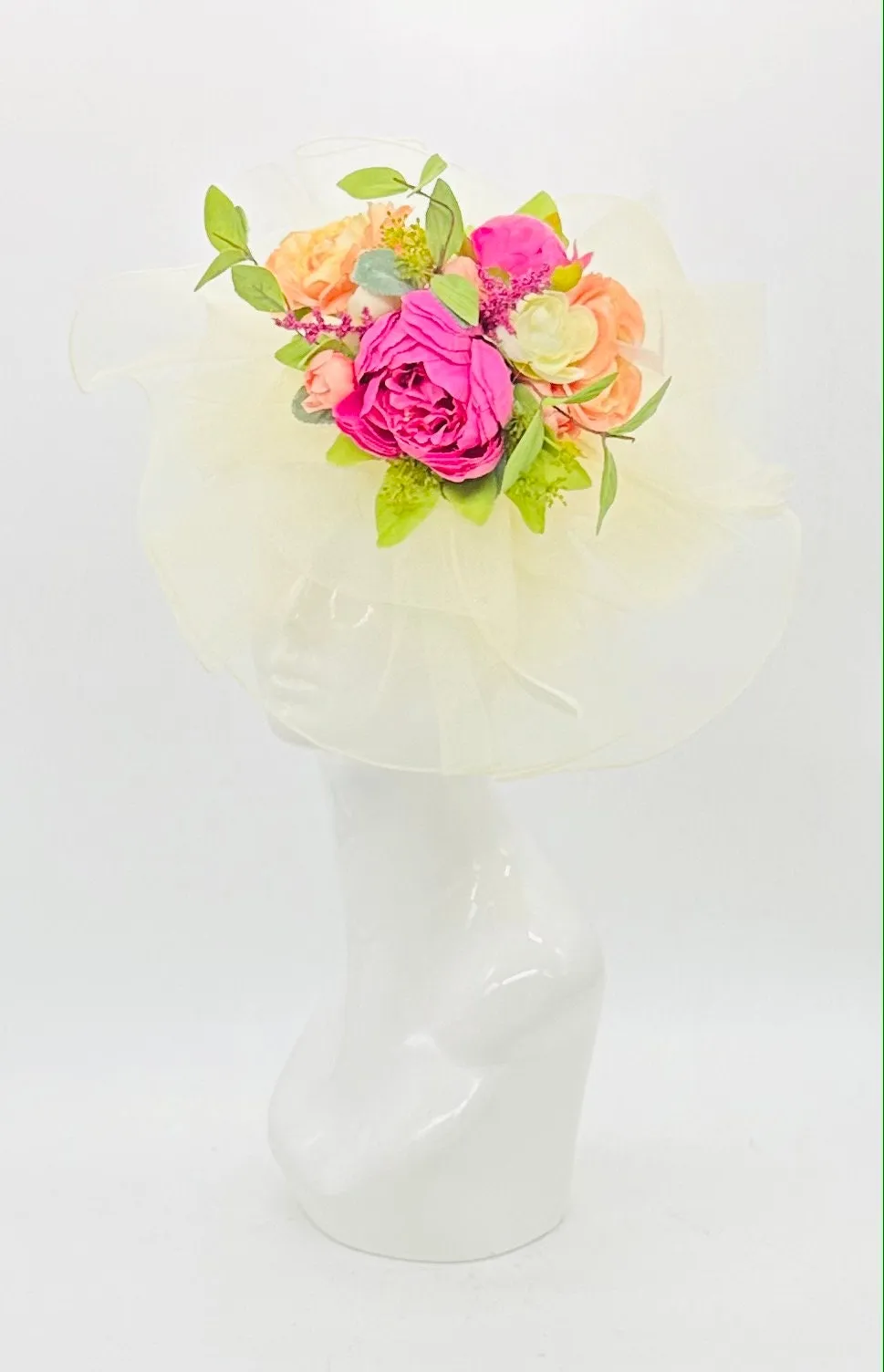 Pink, green, and cream Kentucky Derby fascinator, Derby Hat Alternative, (GOLD LINE)