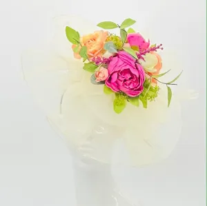 Pink, green, and cream Kentucky Derby fascinator, Derby Hat Alternative, (GOLD LINE)