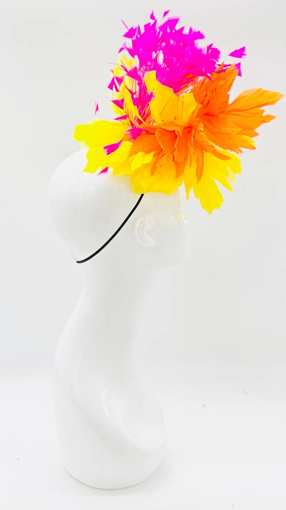 Pink orange yellow feather Kentucky Derby Fascinator, derby hat Kentucky Derby Hat Alternative, Floral Fascinator, (GOLD LINE)