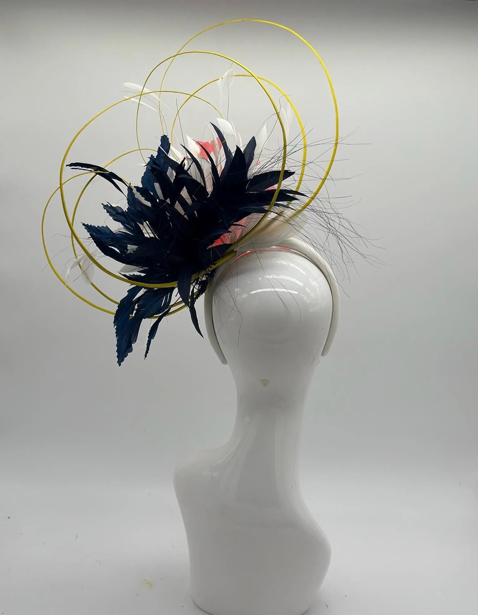 Pink, White and Navy Derby Fascinator, Kentucky Derby Hat Alternative, Kentucky derby hat (GOLD LINE)