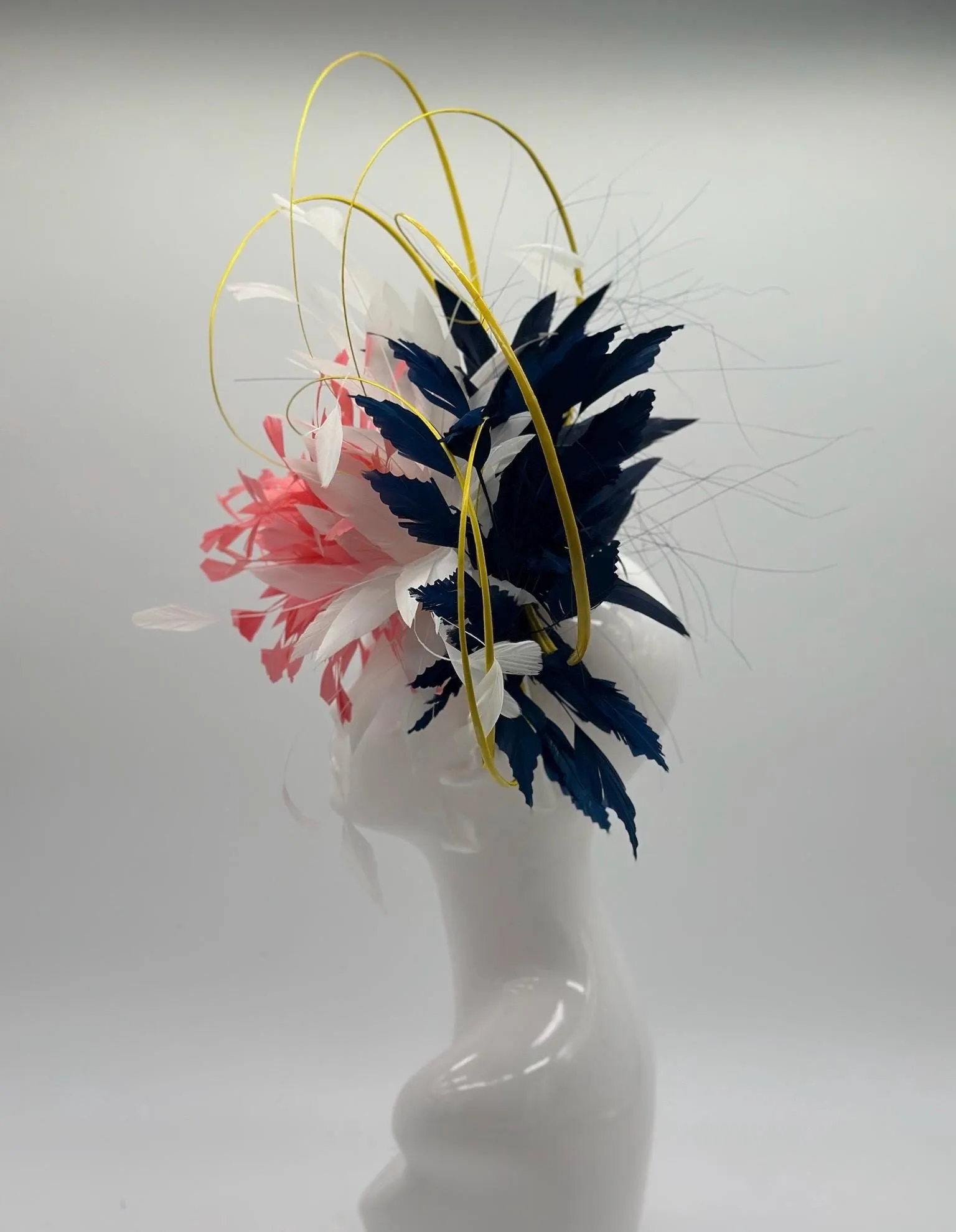 Pink, White and Navy Derby Fascinator, Kentucky Derby Hat Alternative, Kentucky derby hat (GOLD LINE)