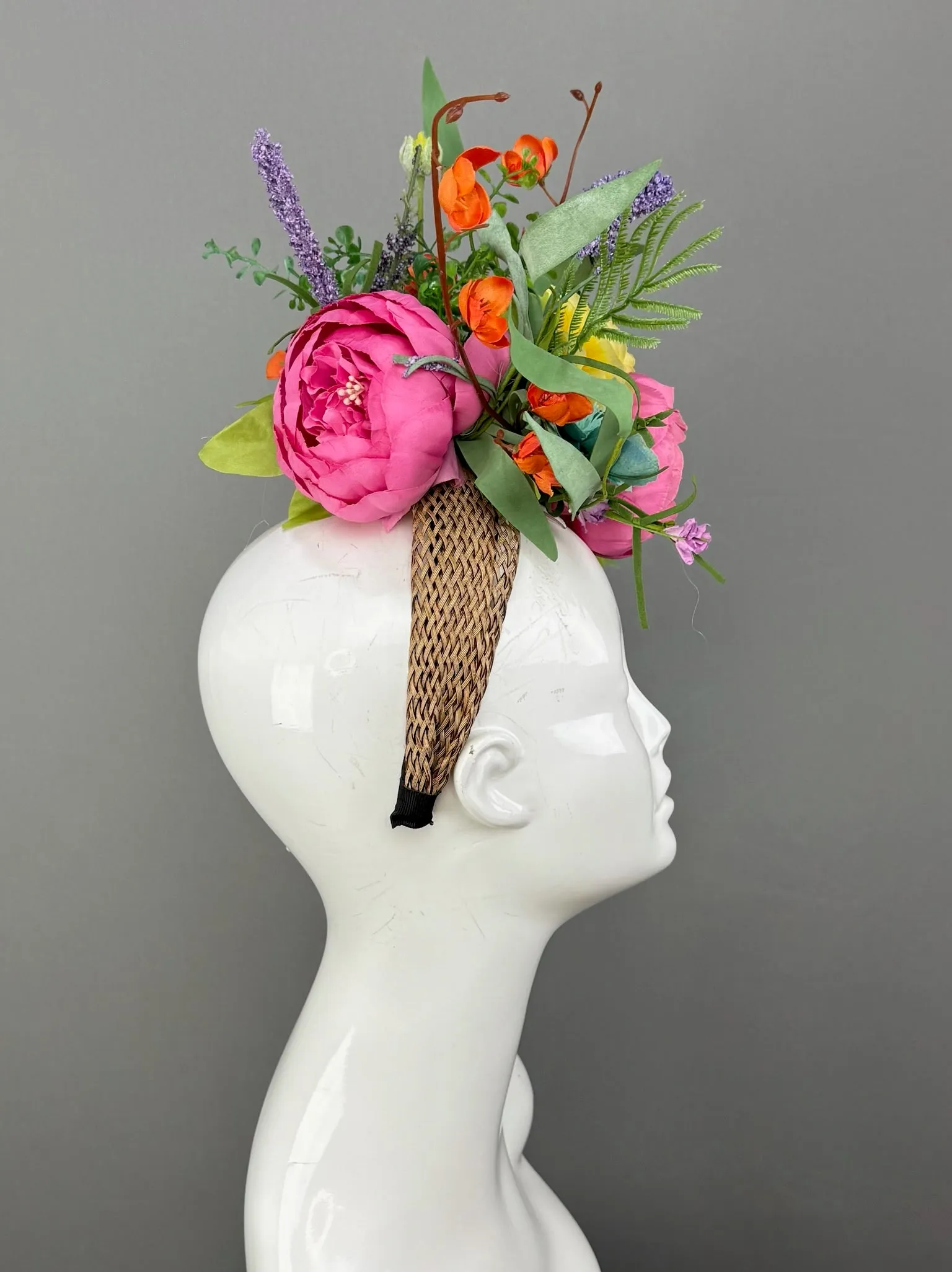 Pink, Yellow and Green Kentucky Derby fascinator, Derby Hat Alternative (GOLD LINE)