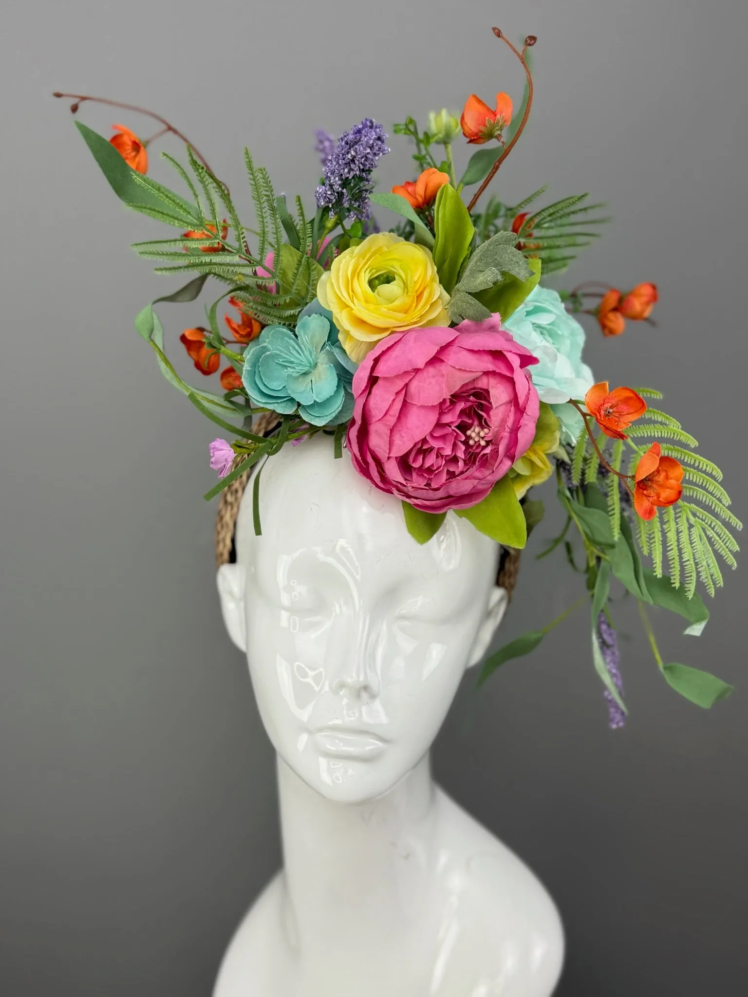 Pink, Yellow and Green Kentucky Derby fascinator, Derby Hat Alternative (GOLD LINE)