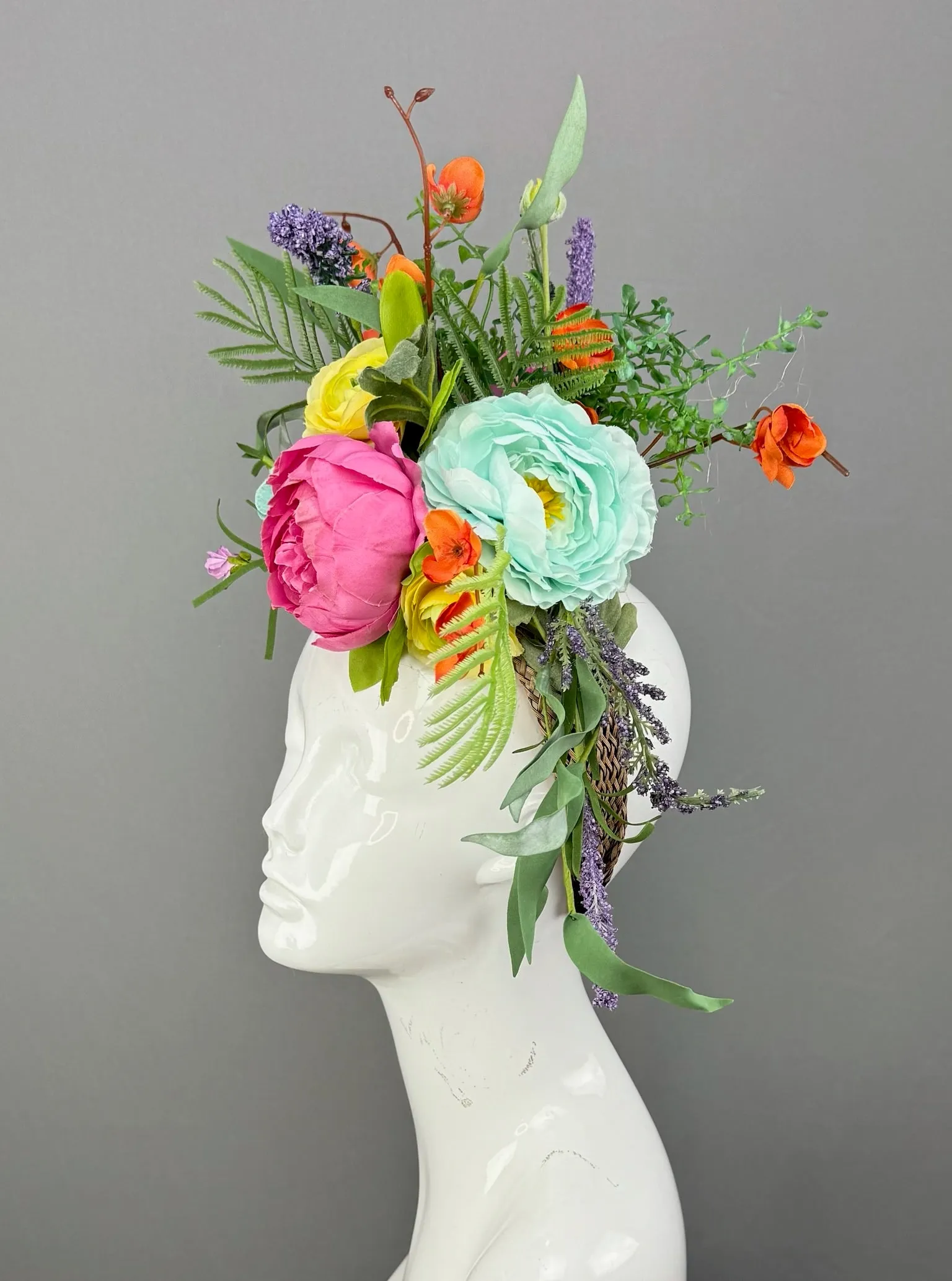 Pink, Yellow and Green Kentucky Derby fascinator, Derby Hat Alternative (GOLD LINE)