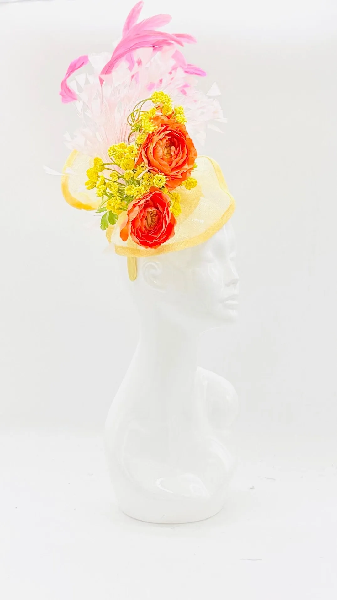 Pink, yellow, orange Derby Fascinator, Kentucky Derby Hat Alternative, Kentucky derby hat (GOLD LINE)