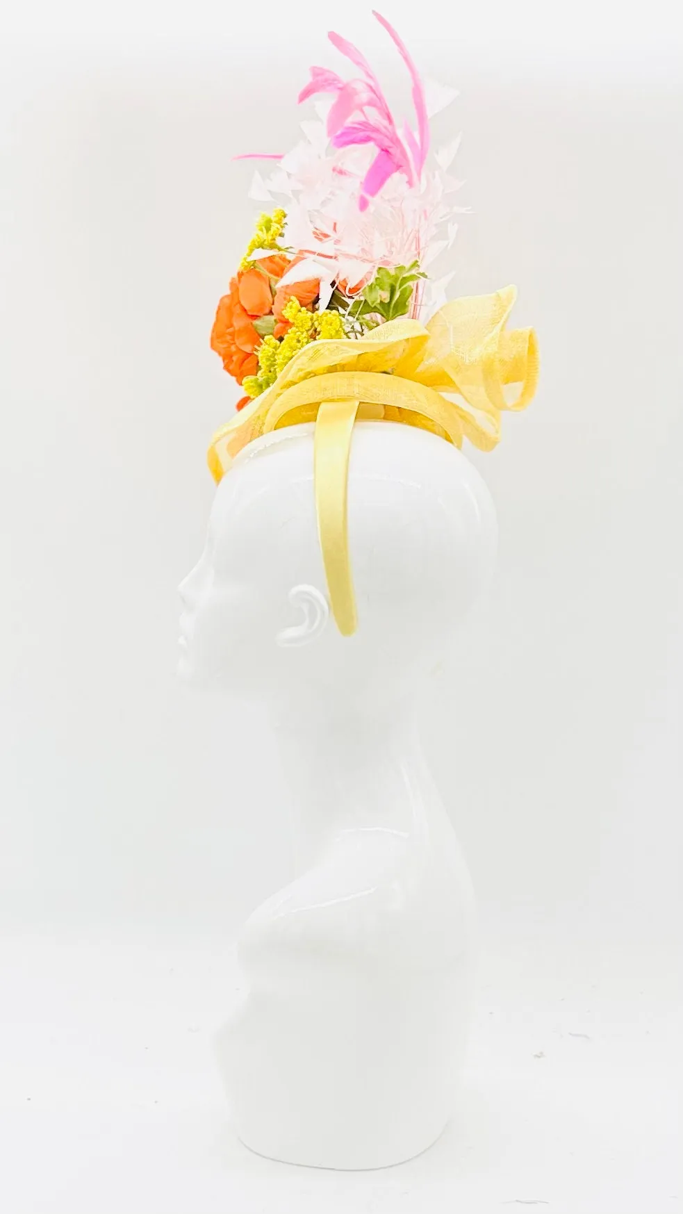 Pink, yellow, orange Derby Fascinator, Kentucky Derby Hat Alternative, Kentucky derby hat (GOLD LINE)