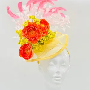 Pink, yellow, orange Derby Fascinator, Kentucky Derby Hat Alternative, Kentucky derby hat (GOLD LINE)