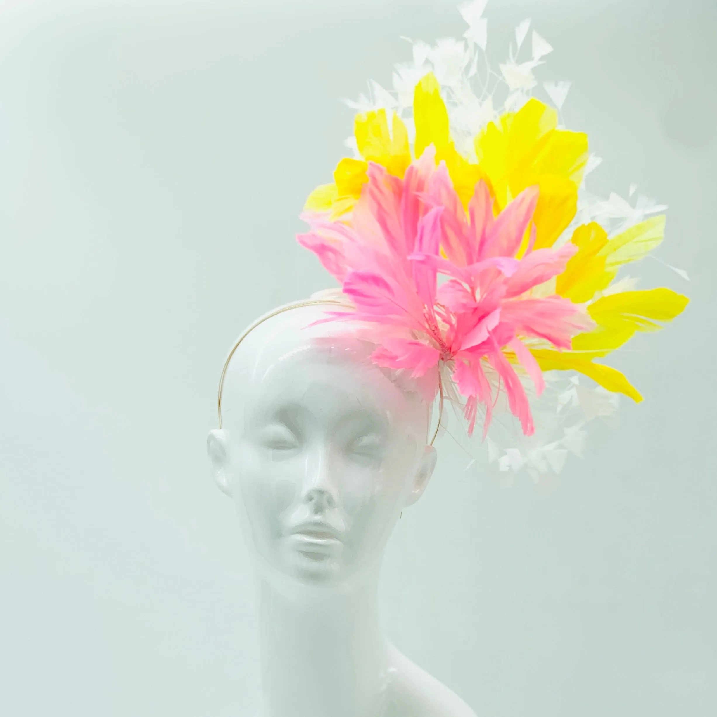 Pink, Yellow, White Derby Fascinator, Kentucky Derby Hat Alternative, Kentucky derby hat (GOLD LINE)