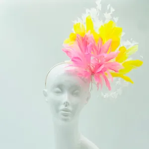 Pink, Yellow, White Derby Fascinator, Kentucky Derby Hat Alternative, Kentucky derby hat (GOLD LINE)