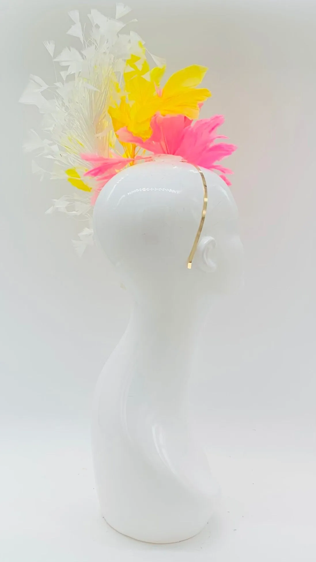 Pink, Yellow, White Derby Fascinator, Kentucky Derby Hat Alternative, Kentucky derby hat (GOLD LINE)