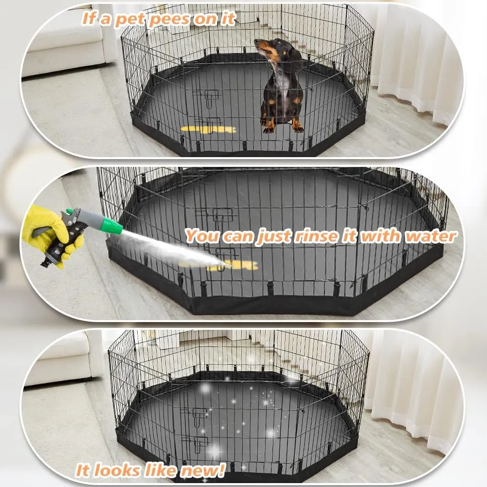 PJYuCien Dog Playpen Bottom Pad,Fits 24 Inch 8 Panels Regular Octagon Metal Exercise Pet Pen,Elastic Buckles Connections,Black (Note:Fence Not Included)