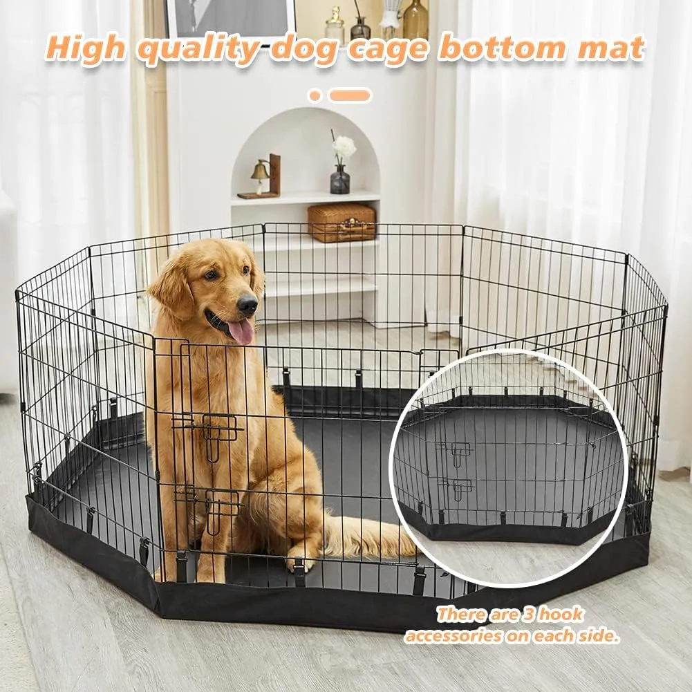 PJYuCien Dog Playpen Bottom Pad,Fits 24 Inch 8 Panels Regular Octagon Metal Exercise Pet Pen,Elastic Buckles Connections,Black (Note:Fence Not Included)