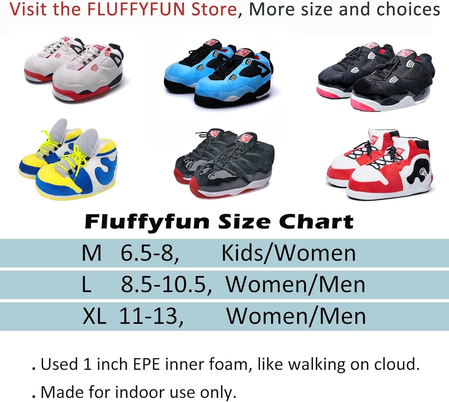 Plush Sneaker Slippers Men/Women M/L/XL(6.5-13)