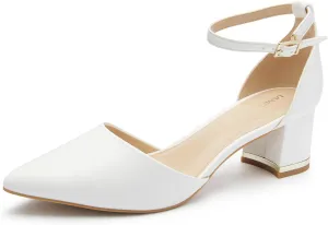 Pointed Toe Low Chunky Heels Pump Shoes Closed Toe Heels for Women Low Block Chunky Women Pumps with Ankle Strap 2.25 Inch Comfortable Wedding Pumps