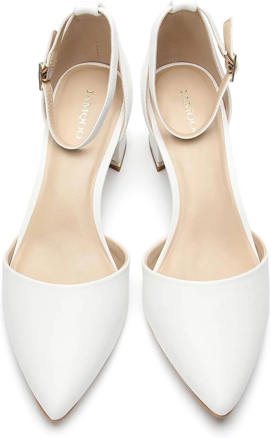 Pointed Toe Low Chunky Heels Pump Shoes Closed Toe Heels for Women Low Block Chunky Women Pumps with Ankle Strap 2.25 Inch Comfortable Wedding Pumps