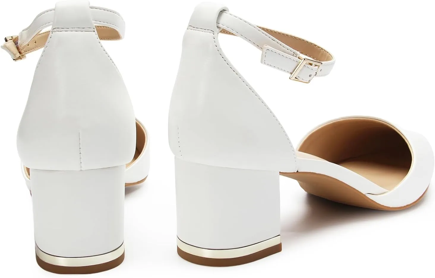 Pointed Toe Low Chunky Heels Pump Shoes Closed Toe Heels for Women Low Block Chunky Women Pumps with Ankle Strap 2.25 Inch Comfortable Wedding Pumps