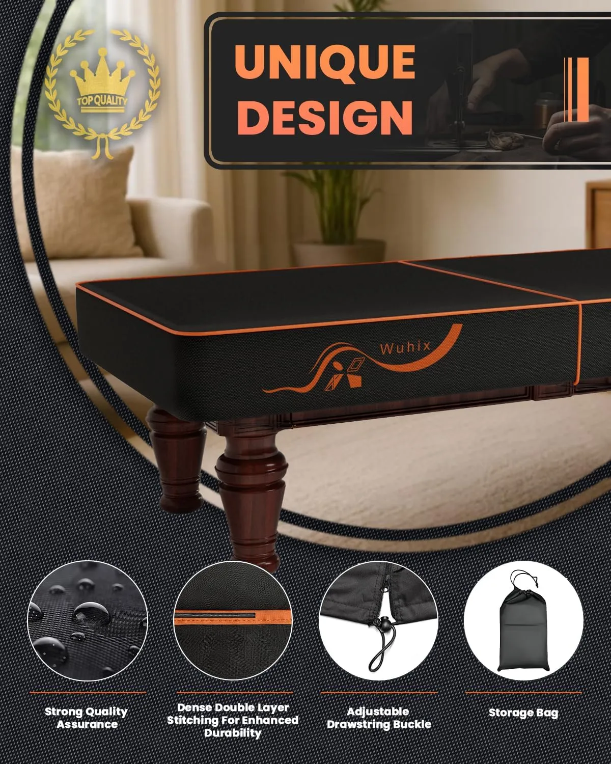 Pool Table Cover 7/8/9 ft, Billiard Table Covers 600D Heavy Duty Waterproof and Scratched-Free Outdoor Table Cover with Bag, Pool Table Accessories, Compatible with Rounded Corner Pool Tables - 8 Foot