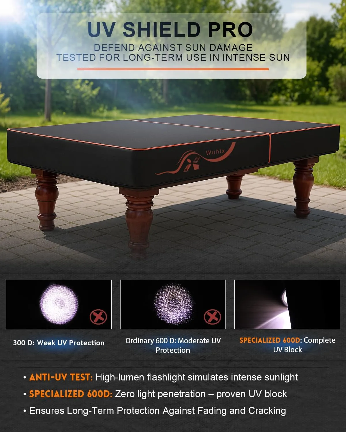 Pool Table Cover 7/8/9 ft, Billiard Table Covers 600D Heavy Duty Waterproof and Scratched-Free Outdoor Table Cover with Bag, Pool Table Accessories, Compatible with Rounded Corner Pool Tables - 8 Foot