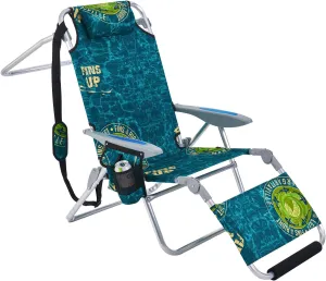 Portable Beach Chair for Adults, Outdoor Lightweight Camping Chair Lay Flat Folding Backpack Beach Reclining Chair with 4 Positions, Headrest, Cooler Pouch, Cup Holder