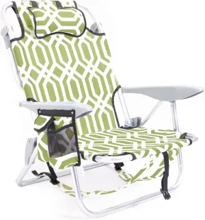 Portable Beach Chair for Adults, Outdoor Lightweight Camping Chair Lay Flat Folding Backpack Beach Reclining Chair with 4 Positions, Headrest, Cooler Pouch, Cup Holder