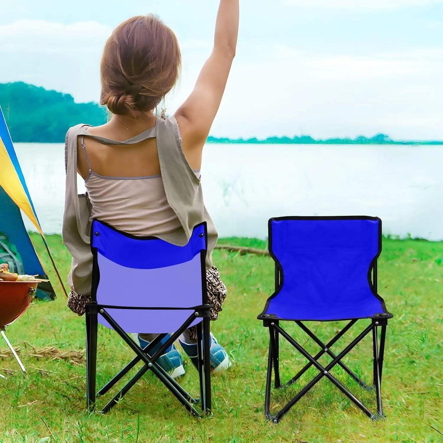 Portable Camping Chairs Blue Lightweight Folding Chair for Camping, Beach, Picnic, Travel and Sports with Carry Bag 20804