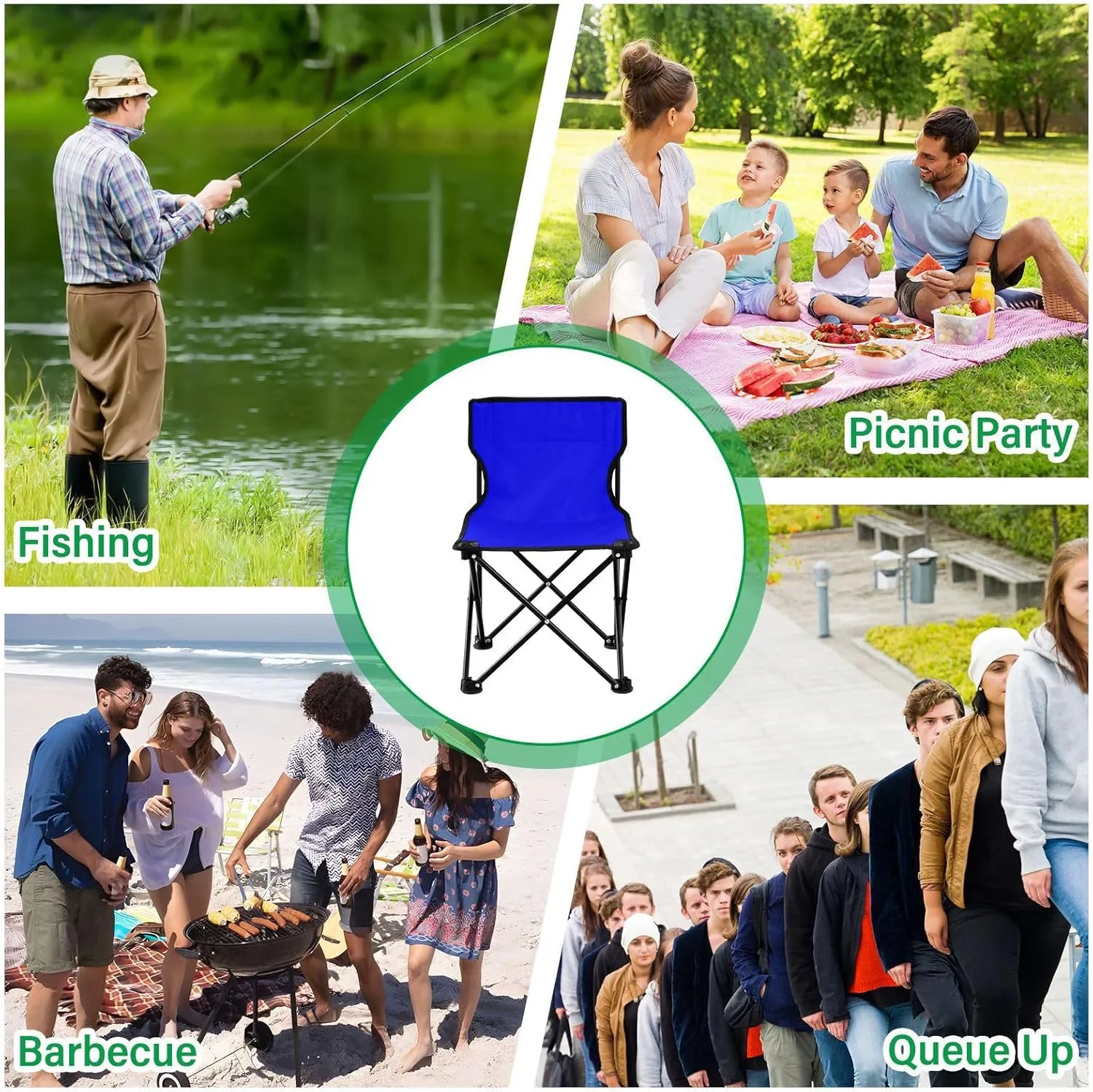 Portable Camping Chairs Blue Lightweight Folding Chair for Camping, Beach, Picnic, Travel and Sports with Carry Bag 20804