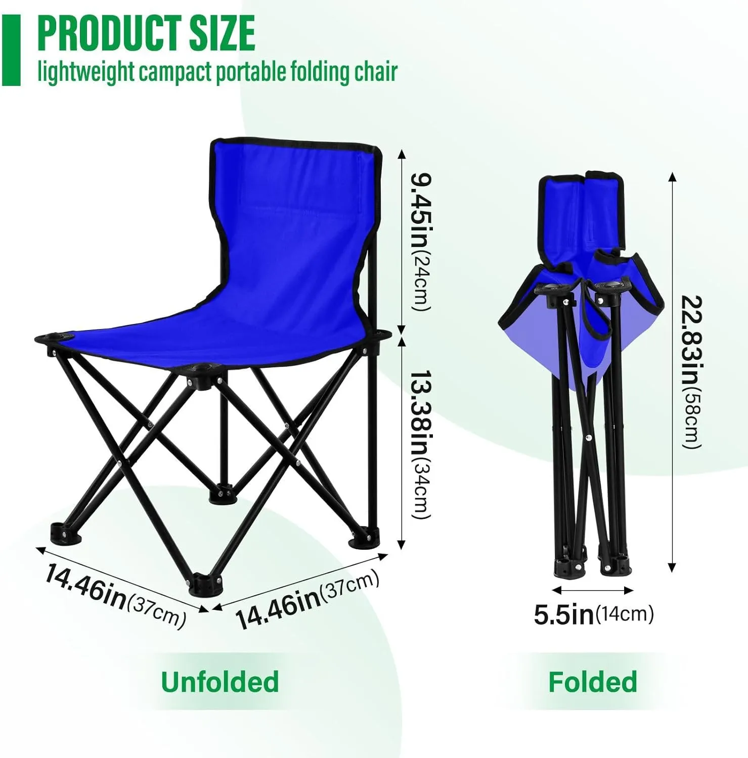Portable Camping Chairs Blue Lightweight Folding Chair for Camping, Beach, Picnic, Travel and Sports with Carry Bag 20804