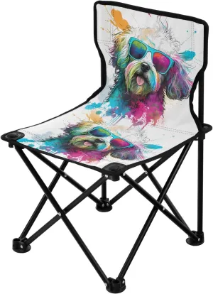 Portable Camping Folding Chairs Foldable Chair Small Dog Maltese Glasses Lightweight Backpacking Outdoor Outside Fishing
