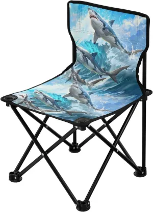Portable Camping Folding Chairs Foldable Chair Small Sharks Jumped Waves Lightweight Backpacking Outdoor Outside Fishing