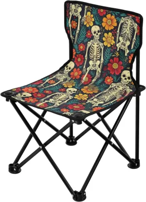 Portable Camping Folding Chairs Foldable Chair Small Skeleton and Flower Lightweight Backpacking Outdoor Outside Fishing