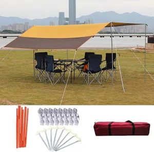 Portable Camping Tent Tarp Shelter,Hammock Tarpaulin Rain Fly,UV Protection Canopy Sunshade Cloth,for Outdoor Awning Hiking Beach,Includes Pegs,Ropes and Carry Bag (Yellow Green) (Yellow Brown)