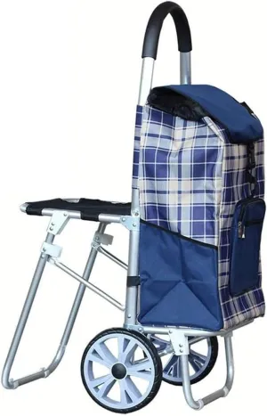 Portable Collapsible Shopping Trolley on Wheels - Aluminum Frame with Oxford Cloth Bag, Suitable for Travel and Elderly