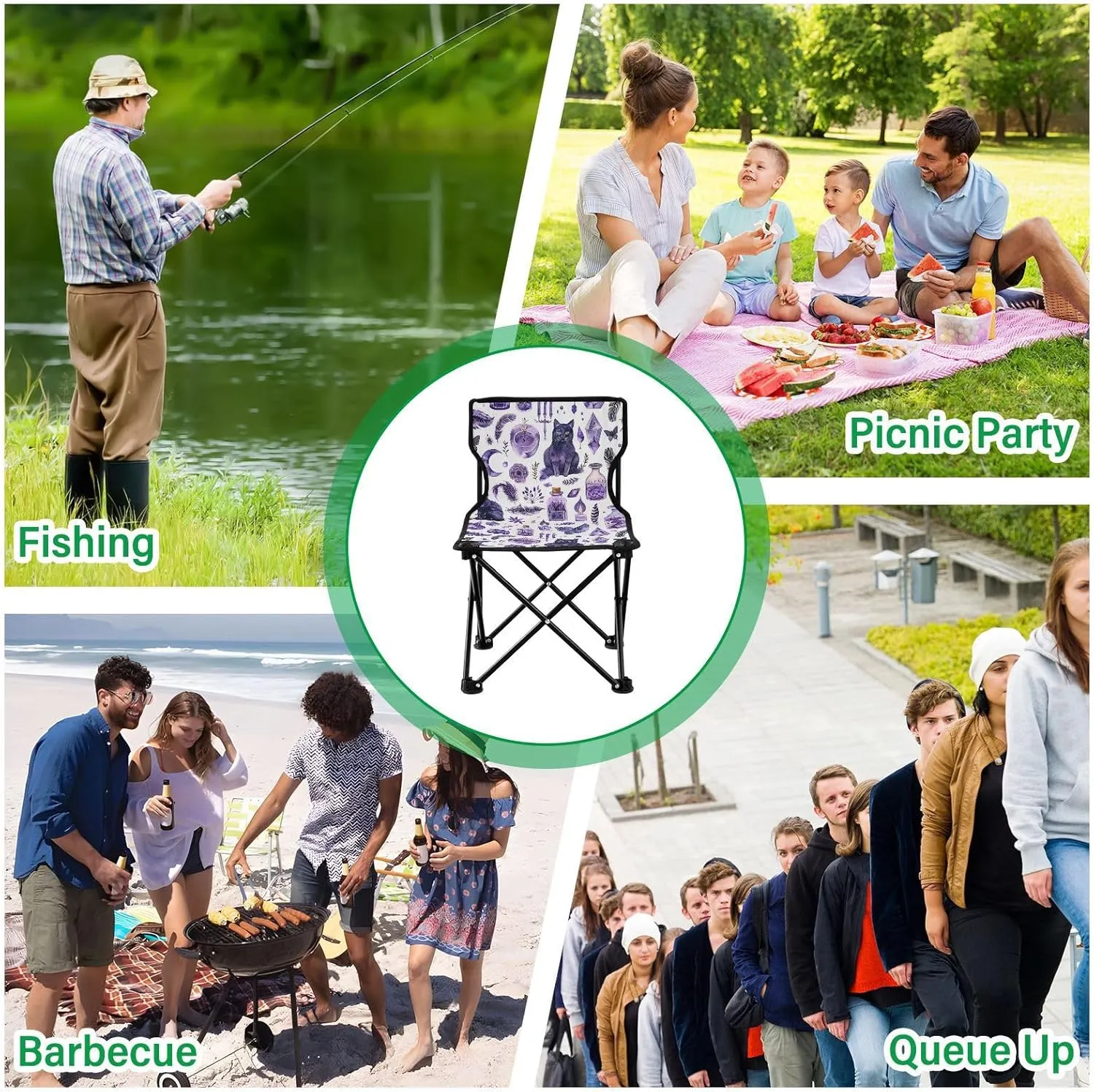 Portable Folding Camping Chair with Carrying Bag Moon and Cat Lightweight Folding Chair Perfect for Camping, Tailgates, Beach, and Sports