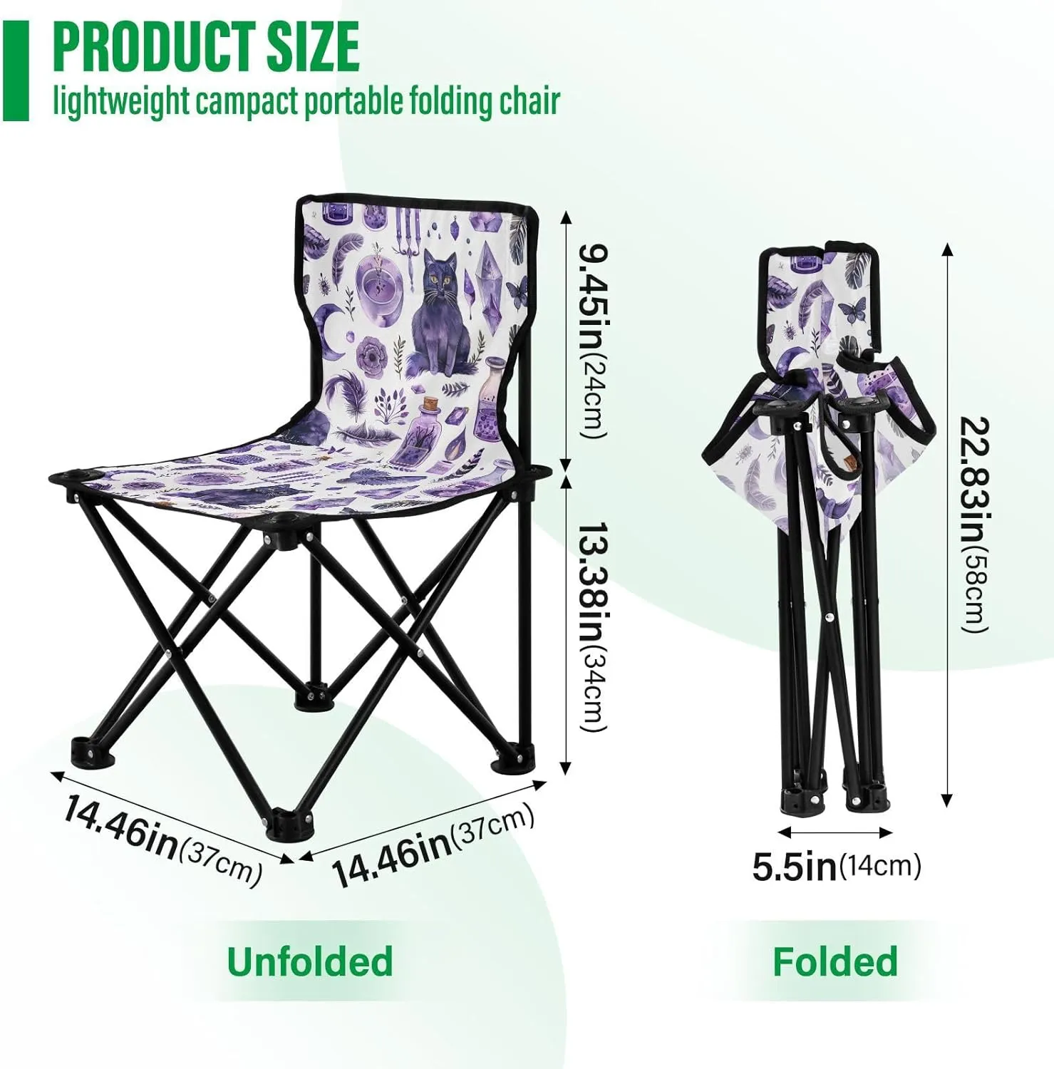 Portable Folding Camping Chair with Carrying Bag Moon and Cat Lightweight Folding Chair Perfect for Camping, Tailgates, Beach, and Sports
