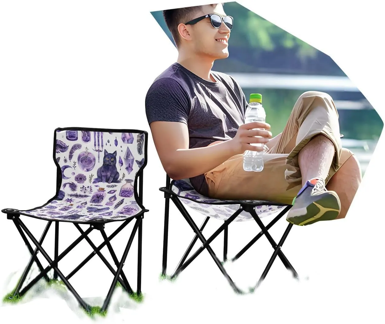 Portable Folding Camping Chair with Carrying Bag Moon and Cat Lightweight Folding Chair Perfect for Camping, Tailgates, Beach, and Sports
