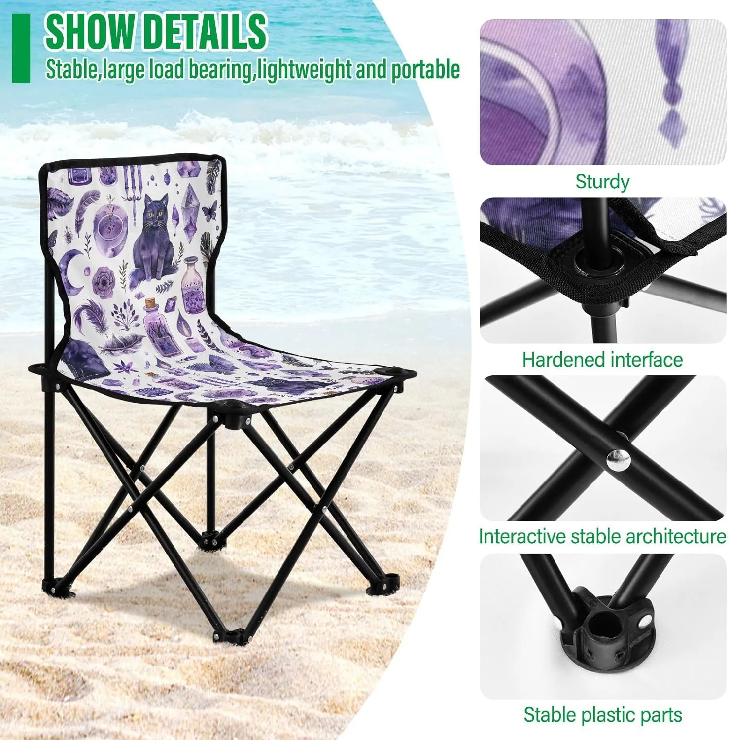 Portable Folding Camping Chair with Carrying Bag Moon and Cat Lightweight Folding Chair Perfect for Camping, Tailgates, Beach, and Sports