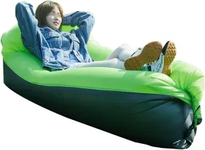 Portable Nflatable Lounger Air Sofa Water Proof & Anti-Air Leaking Inflatable Couch Mesh Hollow Air Hammock for Backyard Lakeside Beach Traveling Camping Picnics & Festivals, Green & Black