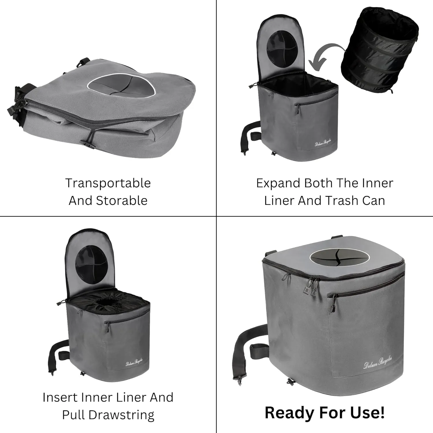 Portable Trash Can for Boating and Camping - Durable and Collapsible with Inner Bin - Kayak, Fishing, Beach, Hiking and Camping Essentials, Boat Accessories 8 Gallon Trash Can (Grey)