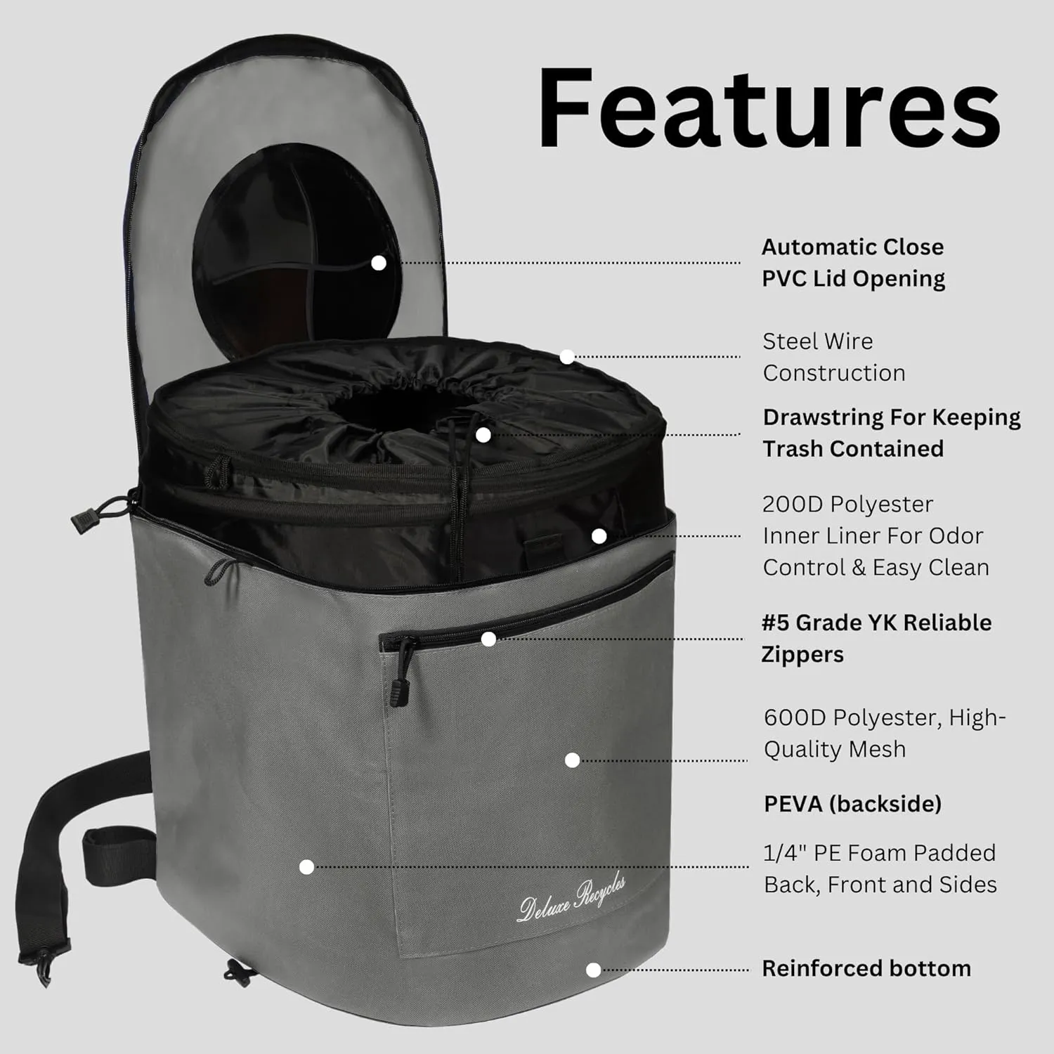 Portable Trash Can for Boating and Camping - Durable and Collapsible with Inner Bin - Kayak, Fishing, Beach, Hiking and Camping Essentials, Boat Accessories 8 Gallon Trash Can (Grey)
