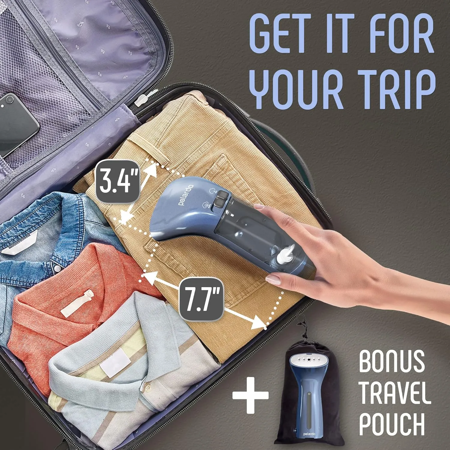 Portable Travel Garment Steamer for Clothes, Metal Steam Head, 25s Heat Up, Pump System, Mini Size, Handheld Steamer for Any Fabrics, No Water Spitting, 120V