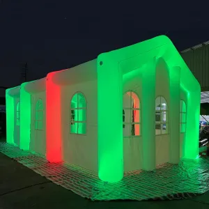Portable White Inflatable Wedding Tent with Colorful LED Lights 2 Doors House Building Outdoor Marquee Windows Church for Party, 33 x 20 x 15FT