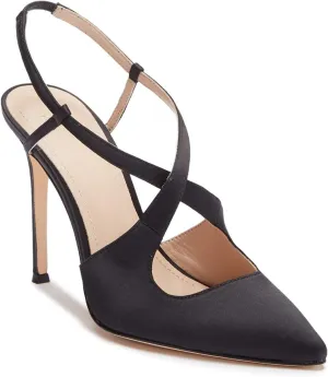 Pour La Victoire Cerry Black Fashion Pointed Toe Satin Slingback High-Heel Pumps