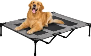PRAISUN XL Outdoor Dog Bed, Elevated Dog Bed with Durable Oxford Fabric, Textilene Mesh, Metal Frame for Indoors, Outdoors, Lawn, Heather Grey