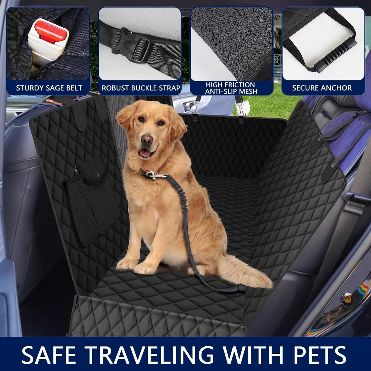 Premium Dog Car Seat Cover for Back Seat – Heavy-Duty Hammock Style with Seat Belt, Waterproof, Anti-Slip, Scratch-Resistant, Durable Pet Protector for SUV Truck, Easy to Clean, Universal Fit