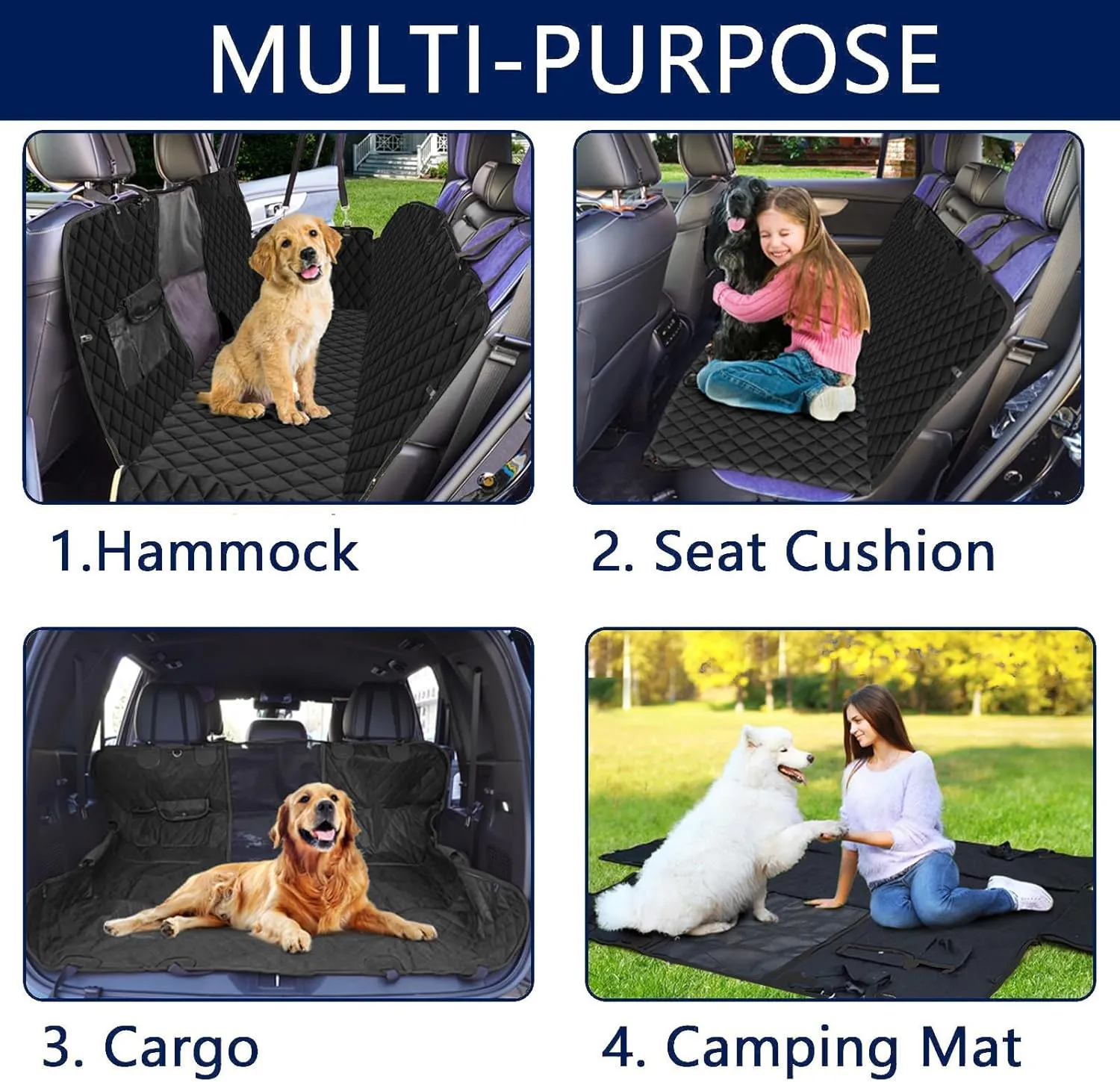 Premium Dog Car Seat Cover for Back Seat – Heavy-Duty Hammock Style with Seat Belt, Waterproof, Anti-Slip, Scratch-Resistant, Durable Pet Protector for SUV Truck, Easy to Clean, Universal Fit